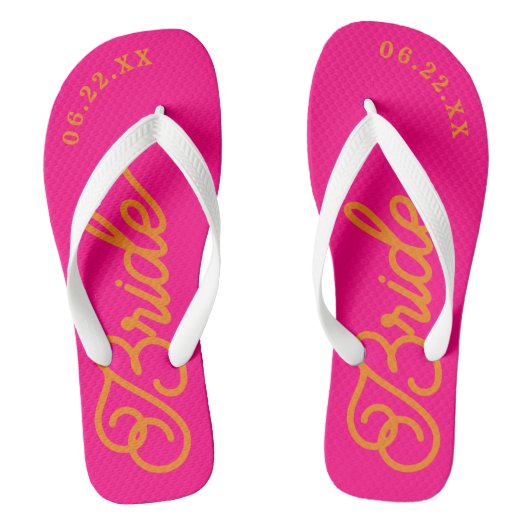 Hot Pink Orange Custom Bridal Wedding Flip Flops Badesandalen (Fußbett)