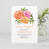 Hot Pink Orange Floral Engagement Party Einladung (Stehend Vorderseite)