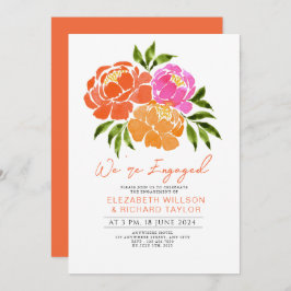 Hot Pink Orange Floral Engagement Party Einladung