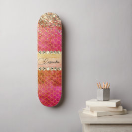 Hot Pink Orange Glittery Diamant Blend Skateboard