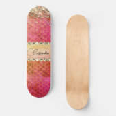 Hot Pink Orange Glittery Diamant Blend Skateboard (Vorderseite)