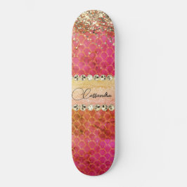 Hot Pink Orange Glittery Diamant Blend Skateboard
