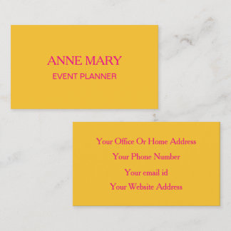 Hot Pink Orange Golden Gold Yellow Event Planner Visitenkarte