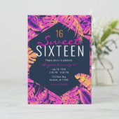 Hot Pink Orange Navy Tropical Palm Blätter Sweet 1 Einladung (Stehend Vorderseite)