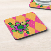 Hot Pink & Orange Raute Ladybug & Blume Getränkeuntersetzer (Linke Seite)