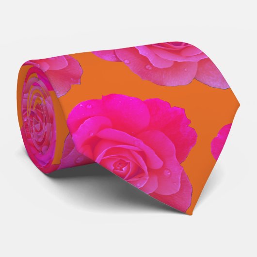 Hot Pink Orange Rose Modernes, stilvolles Geschenk Krawatte (Gerollt)