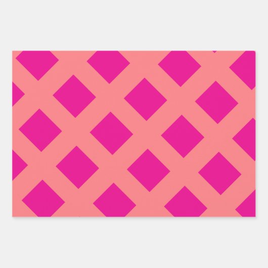 Hot Pink Orange Schachbrett Patterns Boho farbenfr Geschenkpapier Set (Vorderseite)