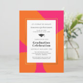 Hot Pink Orange Trendy Graduation Party Einladung (Stehend Vorderseite)