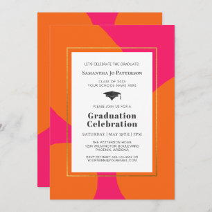 Hot Pink Orange Trendy Graduation Party Einladung