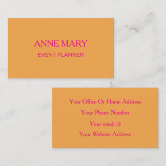 Hot Pink Orange Trendy Modern Event Planner Visitenkarte