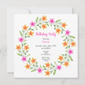 Hot Pink & Orange Wasserfarben Blumenregen Einladung (Vorderseite)