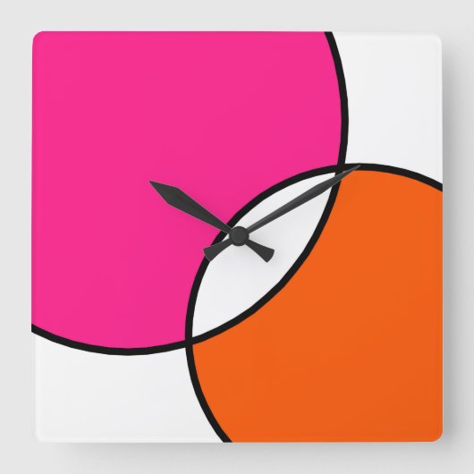 Hot Pink Orange White Circles Quadratische Wanduhr (Vorderseite)