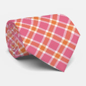 Hot Pink, Orange & White Tarten Pläd’s Men’s Tie Krawatte (Gerollt)