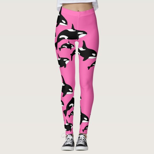 Hot Pink Orca Killer Whale Gemustert Leggings (Vorderseite)