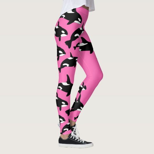 Hot Pink Orca Killer Whale Gemustert Leggings (Rechts)