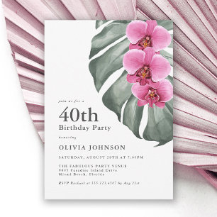 Hot Pink Orchids Tropical 40. Geburtstag Party Einladung