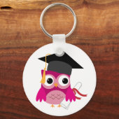 Hot Pink Owl mit Diploma Abschluss Schlüsselanhäng Schlüsselanhänger (Vorderseite)