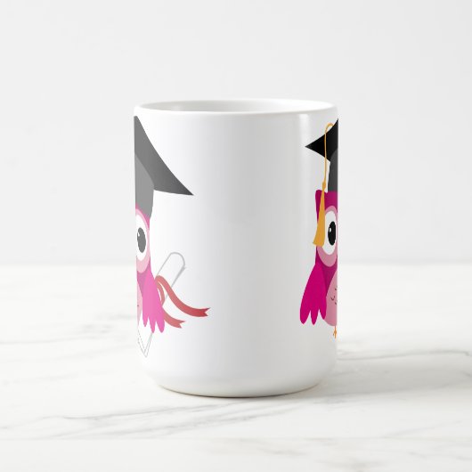 Hot Pink Owl mit Diploma Abschluss Tasse (Mittel)