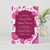 Hot Pink Paisley Pattern Indian Wedding Einladung (Stehend Vorderseite)