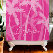 Hot Pink Palm Tree Magenta Fuchsia Mit Monogramm Duschvorhang