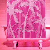Hot Pink Palm Tree Magenta Fuchsia Mit Monogramm Duschvorhang