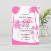 Hot Pink Palm Trees Tropical Wedding Einladung (Stehend Vorderseite)