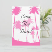 Hot Pink Palm Trees tropische Hochzeit speichern d Einladung (Stehend Vorderseite)
