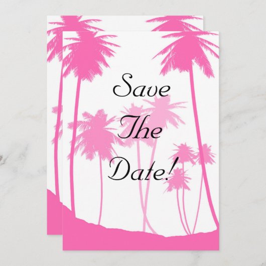 Hot Pink Palm Trees tropische Hochzeit speichern d Einladung (Vorne/Hinten)