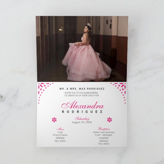 Hot Pink Papado Picado Mis Quince Años Einladung (Innenseite)