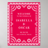 Hot Pink Papel Picado Begrüßungszeichen Poster (Vorne)