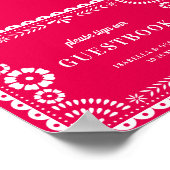 Hot Pink Papel Picado Wedding Gästebuchunterschrif Poster (Ecke)