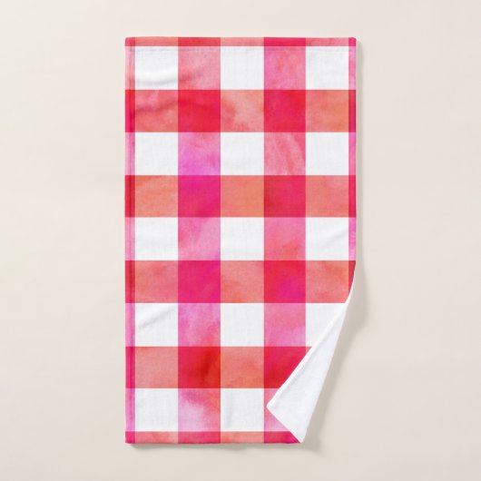 Hot Pink Peach Wasserfarbe Kariert Badhandtuch Set (Handtuch)