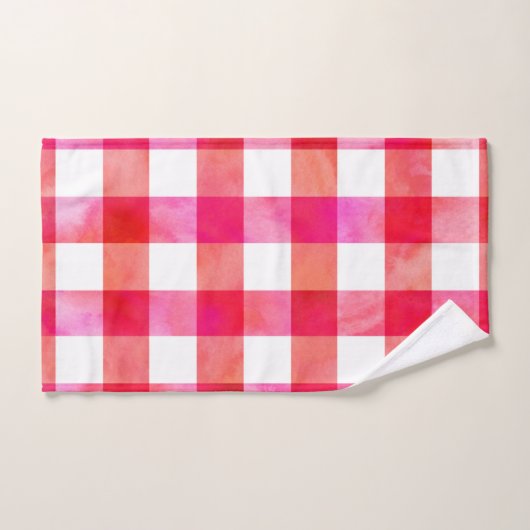 Hot Pink Peach Wasserfarbe Kariert Badhandtuch Set (Handtuch)
