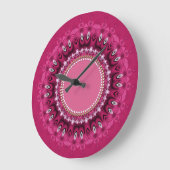 Hot Pink Peacock Lace Mandala Wall Clock Große Wanduhr (Winkel)