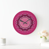 Hot Pink Peacock Lace Mandala Wall Clock Große Wanduhr (Zuhause)