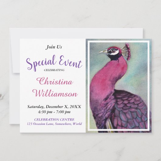 HOT PINK PEACOCK PARTY EREIGNIS INVITE EINLADUNG (Vorderseite)