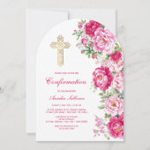 Hot Pink Peonies Arch Confirmation Einladung (Vorderseite)