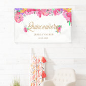 Hot Pink Peonies Quinceanera Begrüßungsbanner Banner (Insitu)