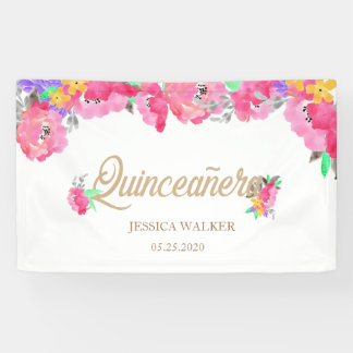 Hot Pink Peonies Quinceanera Begrüßungsbanner Banner