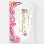Hot Pink Peonies Quinceanera Begrüßungsbanner Banner (Vertikal)