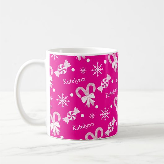 Hot Pink Peppermint Candy Cane Snowflakes Name Kaffeetasse (Links)