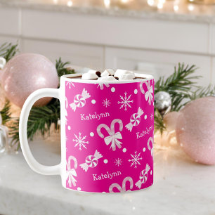 Hot Pink Peppermint Candy Cane Snowflakes Name Kaffeetasse