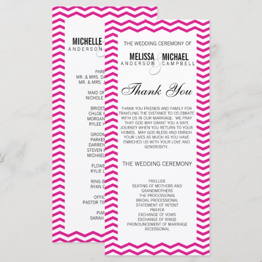 Hot Pink Perfect Zickzack/Zig Zag Hochzeitsprogram Programm (Vorne/Hinten)
