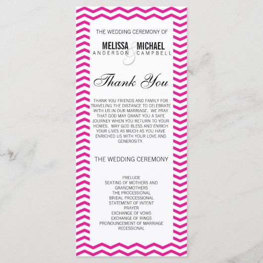 Hot Pink Perfect Zickzack/Zig Zag Hochzeitsprogram Programm (Vorderseite)