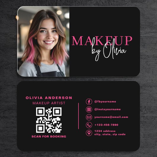 Hot Pink Photo Makeup Artist QR Code Visitenkarte