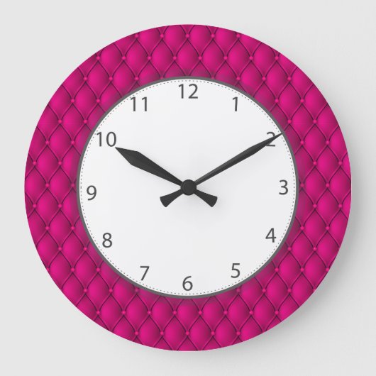 Hot Pink Pillowy Upholstery Zahlen Große Wanduhr (Vorderseite)