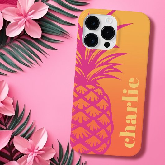 Hot pink pineapple orange yellow gradient retro Case-Mate iPhone hülle