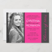 Hot Pink & Pinstripe Grau Foto Abschluss Einladung (Vorderseite)