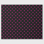 Hot Pink Polka Dot auf Schwarzen großen Raum Geschenkpapier (Flach)