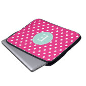 Hot Pink Polka Dot Minze Monogramm Laptopschutzhülle (Vorne Knopf)